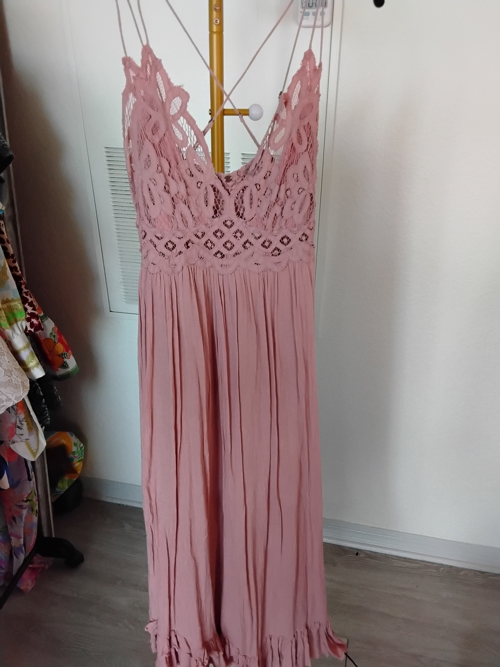 Free People Dusty Rose Crochet Bodice Maxi Dress